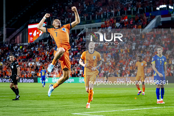 Netherlands midfielder Xavi Simons scores the 5-2 during the match between the Netherlands and Bosnia and Herzegovina at the Philips Stadium...