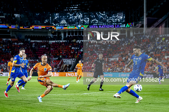 Netherlands midfielder Xavi Simons scores the 5-2 during the match between the Netherlands and Bosnia and Herzegovina at the Philips Stadium...