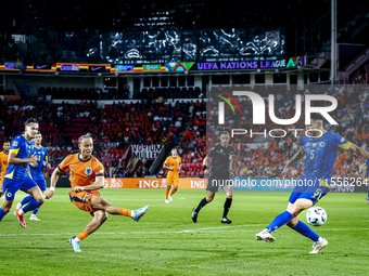 Netherlands midfielder Xavi Simons scores the 5-2 during the match between the Netherlands and Bosnia and Herzegovina at the Philips Stadium...