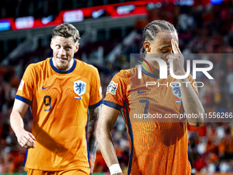 Netherlands midfielder Xavi Simons scores the 5-2 during the match between the Netherlands and Bosnia and Herzegovina at the Philips Stadium...