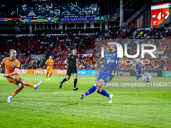 Netherlands midfielder Xavi Simons scores the 5-2 during the match between the Netherlands and Bosnia and Herzegovina at the Philips Stadium...