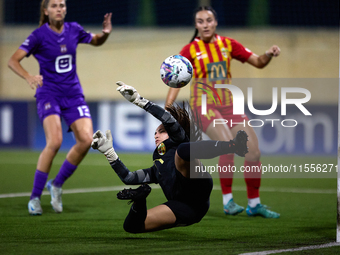 Maya Cachia, goalkeeper of Birkirkara, parries the ball during the UEFA Women's Champions League First qualifying round, Semi-finals CP-Grou...