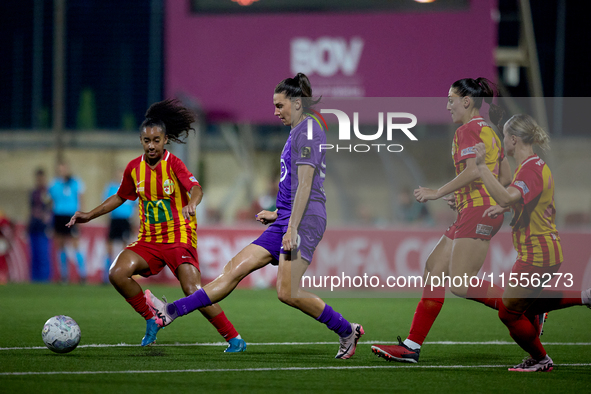 Amelie Delabre (C) of Anderlecht is in action during the UEFA Women's Champions League First qualifying round, Semi-finals CP-Group 4 soccer...