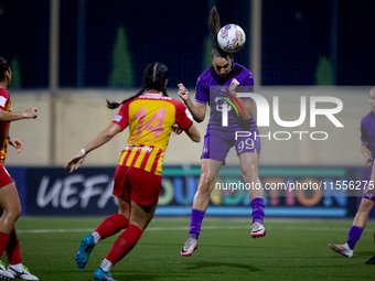 Amelie Delabre of Anderlecht heads the ball towards the goal during the UEFA Women's Champions League First qualifying round, Semi-finals CP...