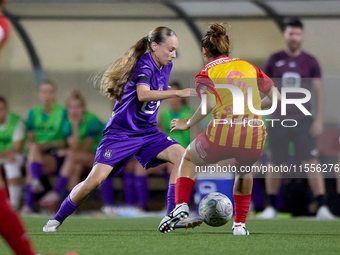 In Ta' Qali, Malta, on September 7, 2024, Fanny Rossi of Anderlecht confronts Yuna Hazekawa of Birkirkara during the UEFA Women's Champions...