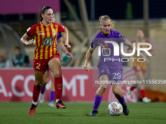 Nikki Ijzerman of Anderlecht is closely followed by Gabriella Zahra of Birkirkara during the UEFA Women's Champions League First qualifying...