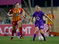 Nikki Ijzerman of Anderlecht is closely followed by Gabriella Zahra of Birkirkara during the UEFA Women's Champions League First qualifying...