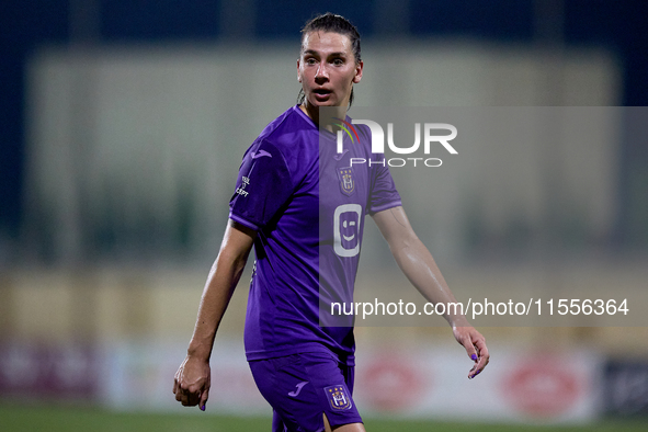 Amelie Delabre of Anderlecht gestures during the UEFA Women's Champions League First qualifying round, Semi-finals CP-Group 4 soccer match b...