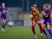 Calista Bonnie Schechinger of Birkirkara competes for the ball with Sarah Wijnants of Anderlecht during the UEFA Women's Champions League Fi...