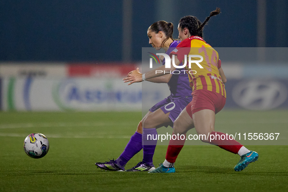 Stefania Vatafu (L) of Anderlecht is in action during the UEFA Women's Champions League First qualifying round, Semi-finals CP-Group 4 socce...