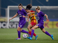 In Ta' Qali, Malta, on September 7, 2024, Luana Vitoria Lourenco Cabral of Birkirkara is closely followed by Tine De Caigny and Sarah Wijnan...