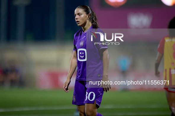 Luna Vanzeir of Anderlecht gestures during the UEFA Women's Champions League First qualifying round, Semi-finals CP-Group 4 soccer match bet...