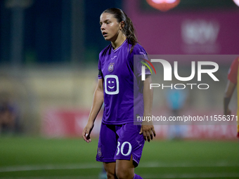 Luna Vanzeir of Anderlecht gestures during the UEFA Women's Champions League First qualifying round, Semi-finals CP-Group 4 soccer match bet...