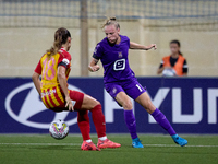 Sarah Wijnants (R) of Anderlecht is in action during the UEFA Women's Champions League First qualifying round, Semi-finals CP-Group 4 soccer...