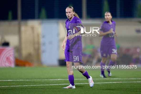 Fanny Rossi of Anderlecht gestures during the UEFA Women's Champions League First qualifying round, Semi-finals CP-Group 4 soccer match betw...