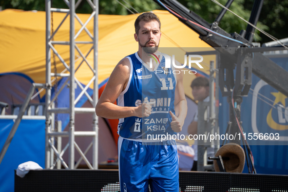 Blazej Karlik participates in the LOTTO 3x3 League basketball game in Sosnowiec, Poland, on September 7, 2024. The Lotto 3x3 Liga tournament...