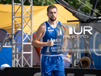 Blazej Karlik participates in the LOTTO 3x3 League basketball game in Sosnowiec, Poland, on September 7, 2024. The Lotto 3x3 Liga tournament...