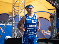 Joshua Ashaolu participates in the LOTTO 3x3 League basketball game in Sosnowiec, Poland, on September 7, 2024. Lotto 3x3 Liga tournament ma...