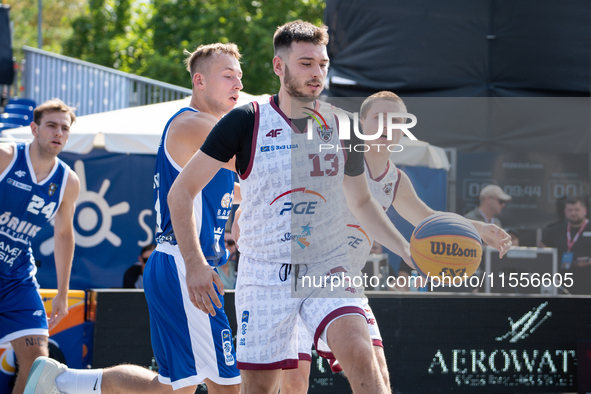 Oliwer Korolczuk participates in the LOTTO 3x3 League basketball game in Sosnowiec, Poland, on September 7, 2024. The Lotto 3x3 Liga tournam...