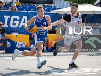 Damian Durski and Oliwer Korolczuk participate in the LOTTO 3x3 League basketball game in Sosnowiec, Poland, on September 7, 2024. The Lotto...