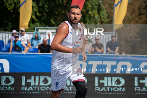 Marek Cwelich participates in the LOTTO 3x3 League basketball game in Sosnowiec, Poland, on September 7, 2024. The Lotto 3x3 Liga tournament...