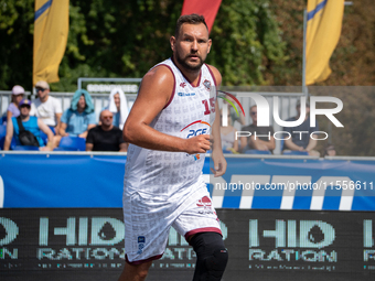 Marek Cwelich participates in the LOTTO 3x3 League basketball game in Sosnowiec, Poland, on September 7, 2024. The Lotto 3x3 Liga tournament...