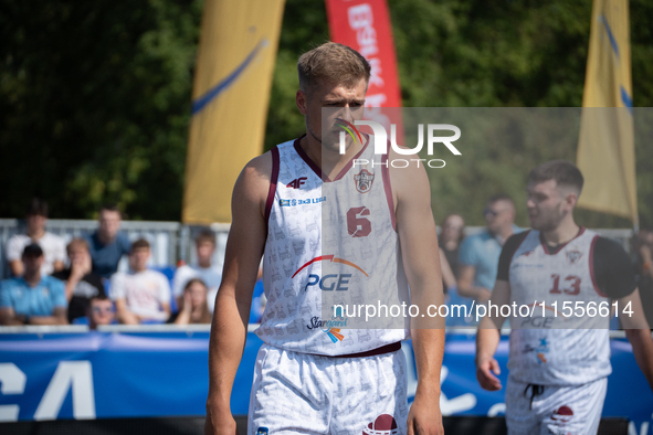 Mateusz Moron participates in the LOTTO 3x3 League basketball game in Sosnowiec, Poland, on September 7, 2024. The Lotto 3x3 Liga tournament...