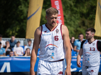 Mateusz Moron participates in the LOTTO 3x3 League basketball game in Sosnowiec, Poland, on September 7, 2024. The Lotto 3x3 Liga tournament...