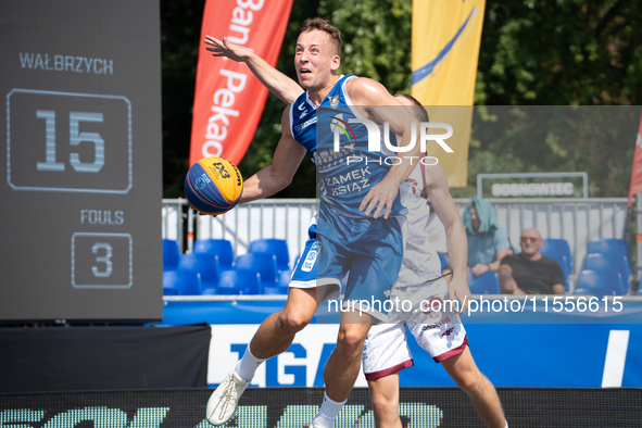 Damian Durski participates in the LOTTO 3x3 League basketball game in Sosnowiec, Poland, on September 7, 2024. The Lotto 3x3 Liga tournament...