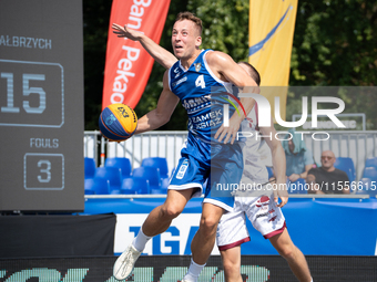 Damian Durski participates in the LOTTO 3x3 League basketball game in Sosnowiec, Poland, on September 7, 2024. The Lotto 3x3 Liga tournament...