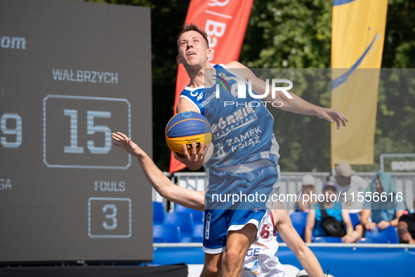 Damian Durski participates in the LOTTO 3x3 League basketball game in Sosnowiec, Poland, on September 7, 2024. The Lotto 3x3 Liga tournament...