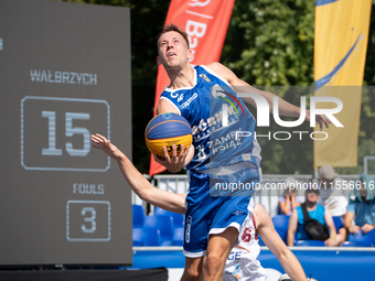 Damian Durski participates in the LOTTO 3x3 League basketball game in Sosnowiec, Poland, on September 7, 2024. The Lotto 3x3 Liga tournament...