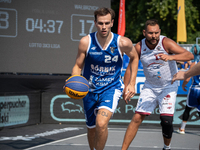 Kacper Marchewka participates in the LOTTO 3x3 League basketball game in Sosnowiec, Poland, on September 7, 2024. The Lotto 3x3 Liga tournam...