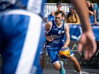 Kacper Marchewka participates in the LOTTO 3x3 League basketball game in Sosnowiec, Poland, on September 7, 2024. The Lotto 3x3 Liga tournam...