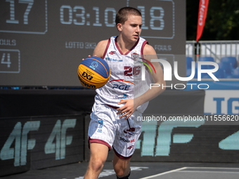 Mateusz Bryla participates in the LOTTO 3x3 League basketball game in Sosnowiec, Poland, on September 7, 2024. The Lotto 3x3 Liga tournament...