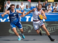 Kacper Marchewka and Mateusz Moron during the LOTTO 3x3 League basketball game in Sosnowiec, Poland, on September 7, 2024. Lotto 3x3 Liga to...