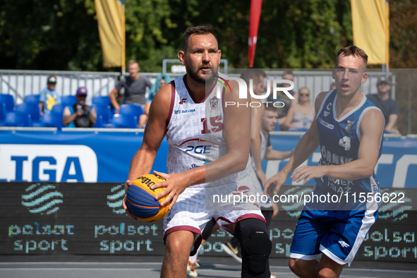 Marek Cwelich participates in the LOTTO 3x3 League basketball game in Sosnowiec, Poland, on September 7, 2024. The Lotto 3x3 Liga tournament...