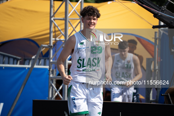 Borys Baran participates in the LOTTO 3x3 League basketball game in Sosnowiec, Poland, on September 7, 2024. Lotto 3x3 Liga tournament match...