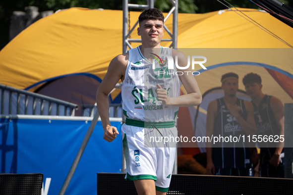 Mateusz Kazmierczak participates in the LOTTO 3x3 League basketball game in Sosnowiec, Poland, on September 7, 2024. The Lotto 3x3 Liga tour...