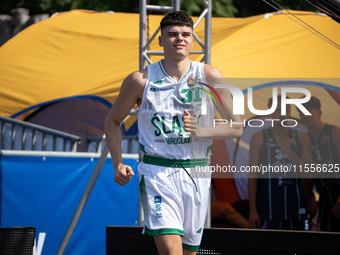 Mateusz Kazmierczak participates in the LOTTO 3x3 League basketball game in Sosnowiec, Poland, on September 7, 2024. The Lotto 3x3 Liga tour...