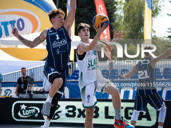 Michal Nowak and Maksymilian Motel participate in the LOTTO 3x3 League basketball game in Sosnowiec, Poland, on September 7, 2024. The Lotto...