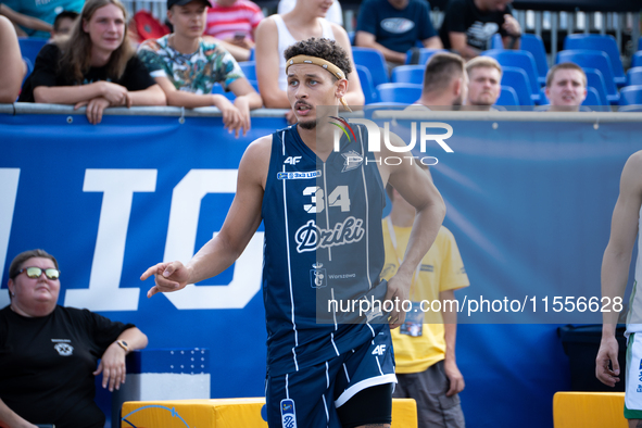 Filip Munyama participates in the LOTTO 3x3 League basketball game in Sosnowiec, Poland, on September 7, 2024. The Lotto 3x3 Liga tournament...