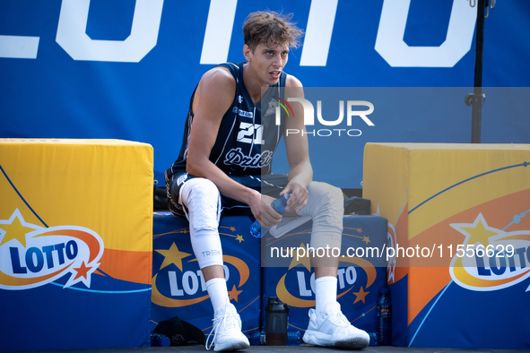 Kacper Moscicki participates in the LOTTO 3x3 League basketball game in Sosnowiec, Poland, on September 7, 2024. The Lotto 3x3 Liga tourname...