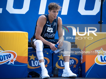 Kacper Moscicki participates in the LOTTO 3x3 League basketball game in Sosnowiec, Poland, on September 7, 2024. The Lotto 3x3 Liga tourname...