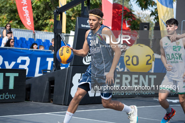 Filip Munyama participates in the LOTTO 3x3 League basketball game in Sosnowiec, Poland, on September 7, 2024. The Lotto 3x3 Liga tournament...