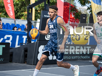 Filip Munyama participates in the LOTTO 3x3 League basketball game in Sosnowiec, Poland, on September 7, 2024. The Lotto 3x3 Liga tournament...