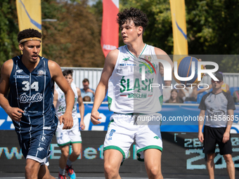 Borys Baran participates in the LOTTO 3x3 League basketball game in Sosnowiec, Poland, on September 7, 2024. Lotto 3x3 Liga tournament match...