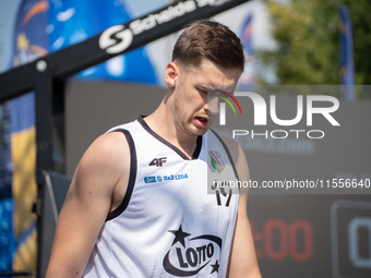 Krystian Kozluk participates in the LOTTO 3x3 League basketball game in Sosnowiec, Poland, on September 7, 2024. The Lotto 3x3 Liga tourname...