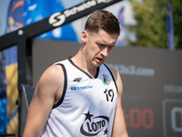 Krystian Kozluk participates in the LOTTO 3x3 League basketball game in Sosnowiec, Poland, on September 7, 2024. The Lotto 3x3 Liga tourname...