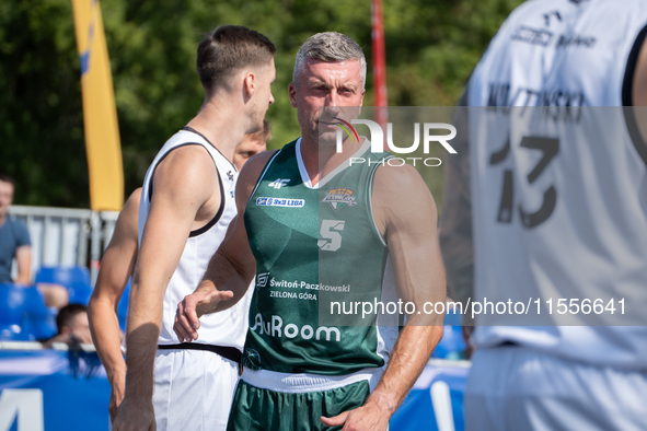 Mariusz Gaca participates in the LOTTO 3x3 League basketball game in Sosnowiec, Poland, on September 7, 2024. The Lotto 3x3 Liga tournament...